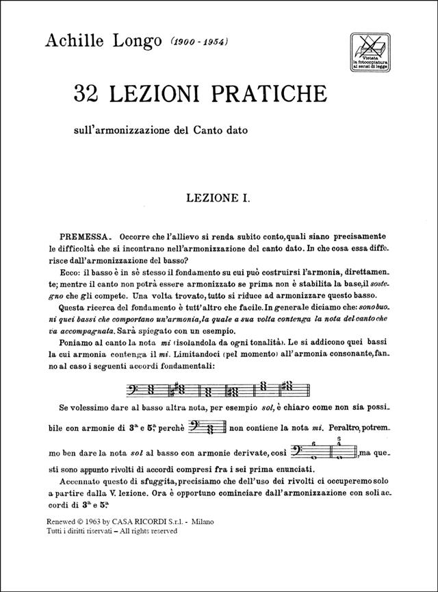 32 Lezioni Pratiche Sull'Armonizzazione Del Canto - opera